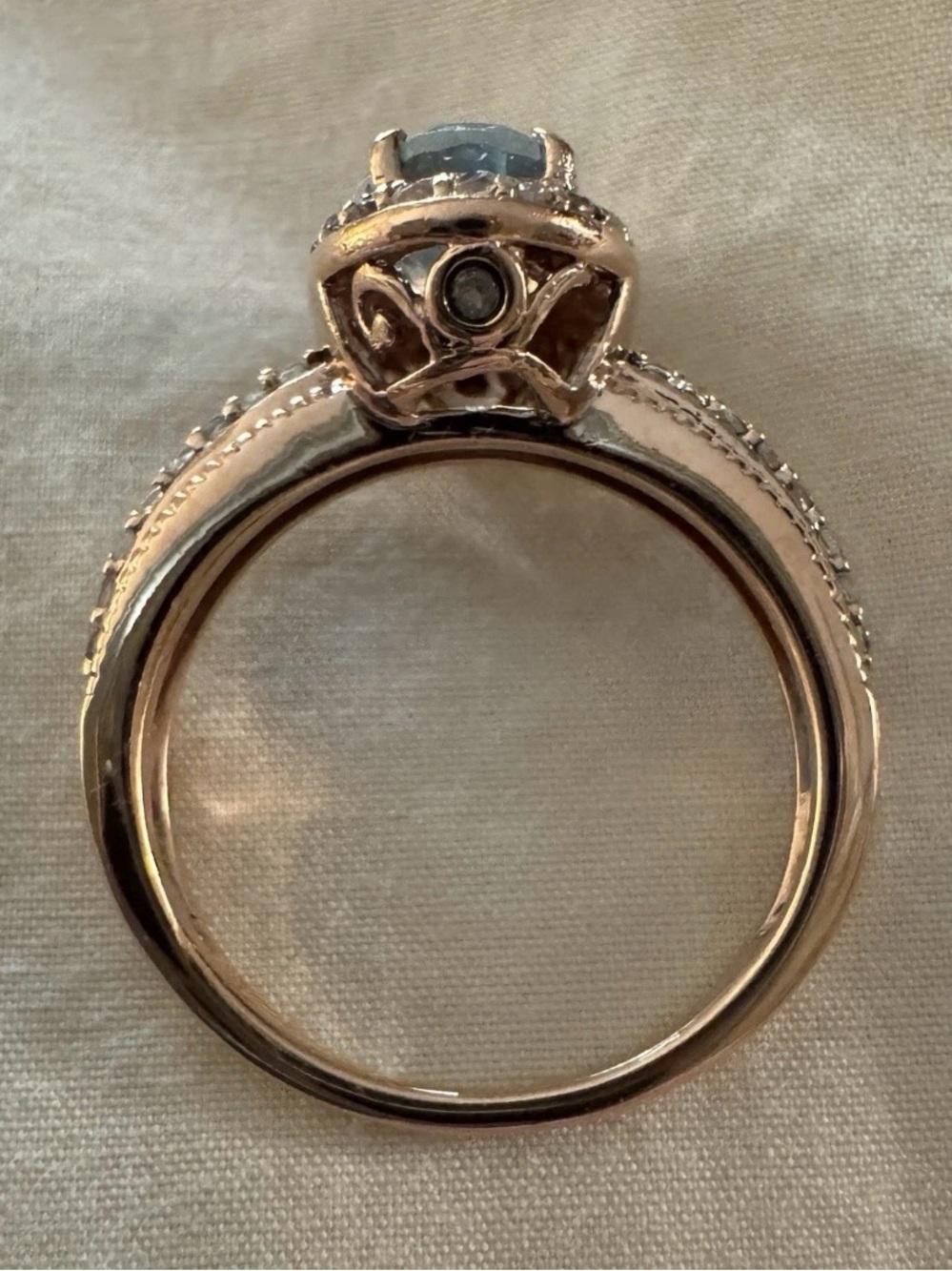 Jared Solid 10K 10Kt Rose Gold oval natural Aquamarine engagement wedding Ring - Picture 5 of 7